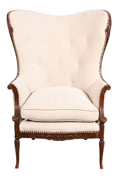 Antique Regency Carved Upholstered Wingback Chair (1 of 16)