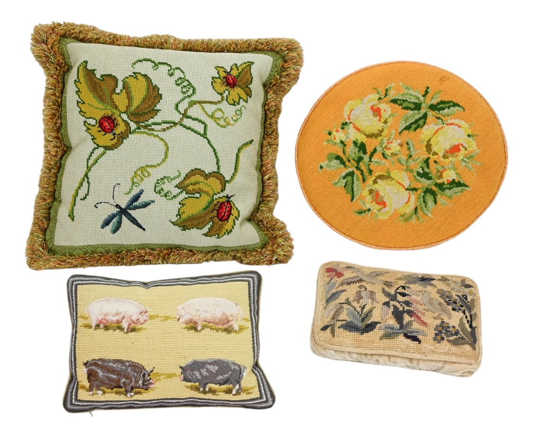 4 Vintage & Antique Needlepoint Pillows (1 of 8)
