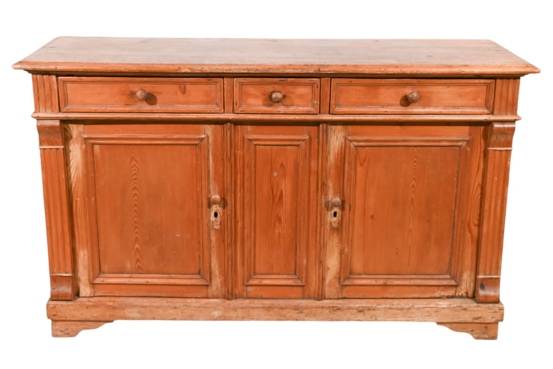 Farm Style Hand Carved Pine Credenza (1 of 13)