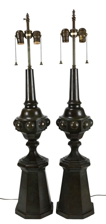 Pair Vintage Warren Kessler NY Mid C Bronze Lamps (1 of 8)