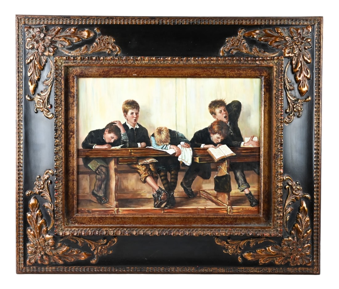 B. Moffat Signed Oil Painting on Board School Boys (1 of 8)