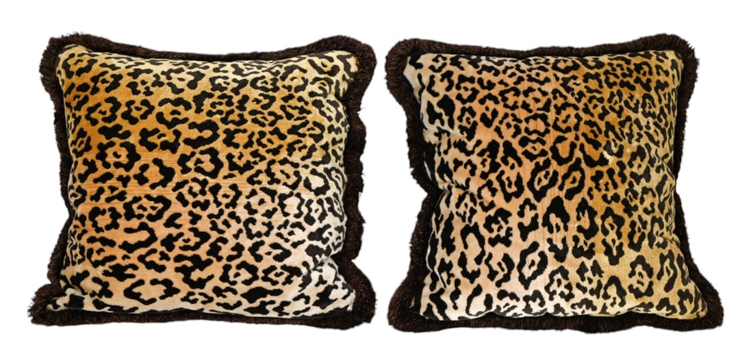 Pair Custom Made Down Velour Leopard Print Pillows (1 of 6)