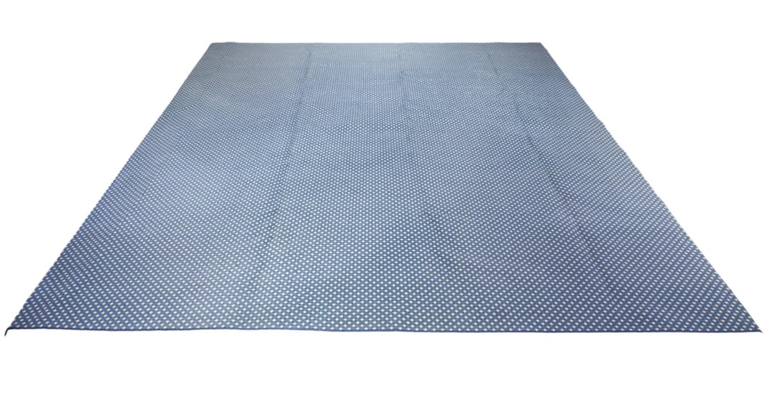 Blue and Gold Machine Made Carpet Diamond Pattern (1 of 8)