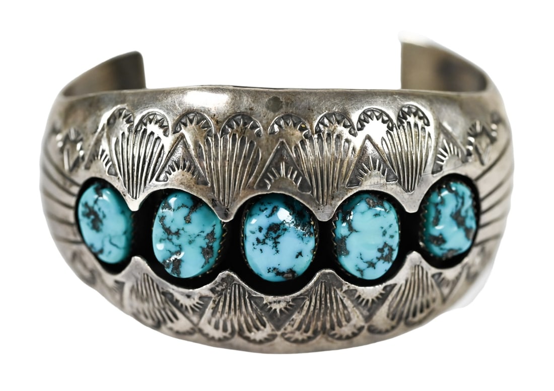 P. Benally Sterling Turquoise Men's Wrist Cuff (1 of 7)