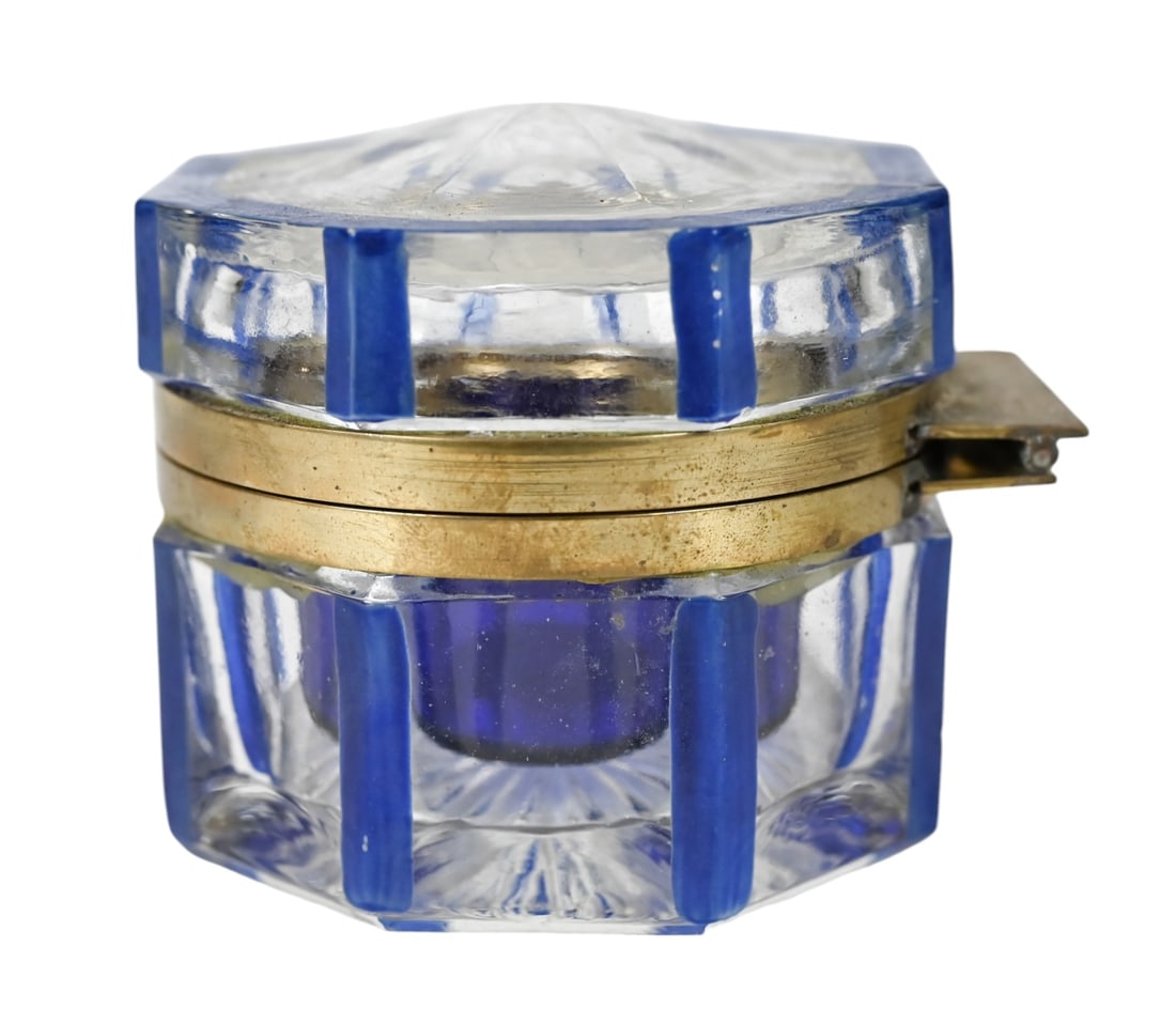 Antique Glass & Brass Hand Painted Table Inkwell (1 of 7)