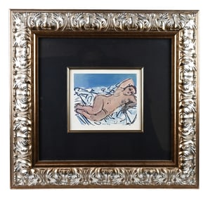Raoul Dufy Framed Engraving Titled Nue Fond Blue