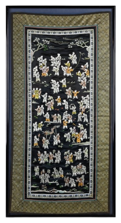 Antique Chinese Embroidered Framed Silk Panel (1 of 7)