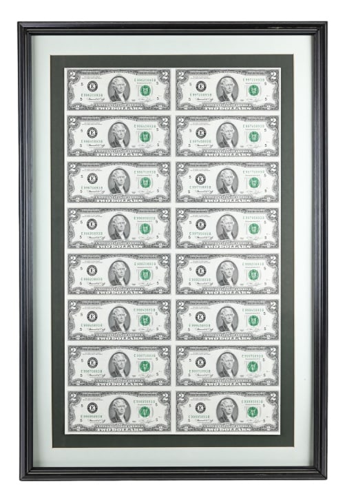 1976 Uncut Sheet U.S. $2 Dollar Bills Framed (1 of 7)