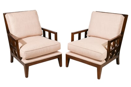 Pair  Mid Modern Fretwork Accent Chairs