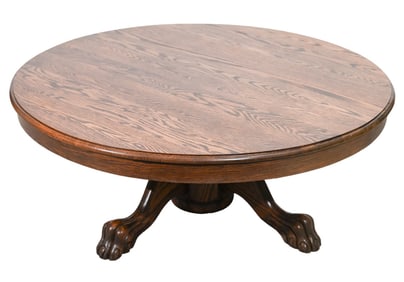 Late 19th C.Carved Tiger Oak Paw Feet Coffee Table