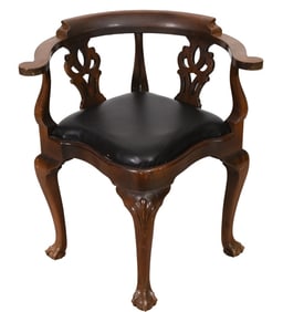Chippendale Style Carved Ball & Claw Corner Chair