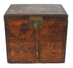 Antique Chinese Hand Painted Wooden Table Box
