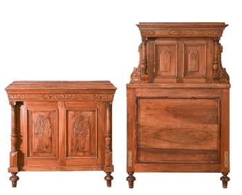 Antique Italian Renaissance Revival Carved Box Bed
