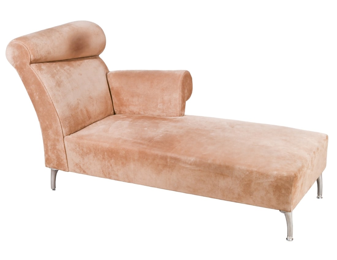 Contemporary Style Suede Leather Chaise Lounge: Contemporary Style Suede Leather Chaise LoungeMeasures 33 inches x 56 inches x 29 inches seat height 15 inches.