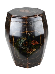 Antique Chinese Hand Painted Black Lacquer Stool