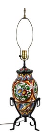 Italian Pottery & Wrought Iron Hand Painted Lamp