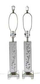 Pair Antique Refurbished Etched Mirrored Lamps