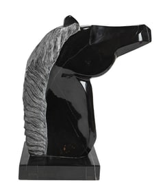 Hand Carved Black Marble Trojan Horse Head