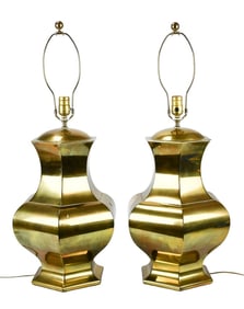 Pair Vintage Brass Ginger Jar Form Table Lamps