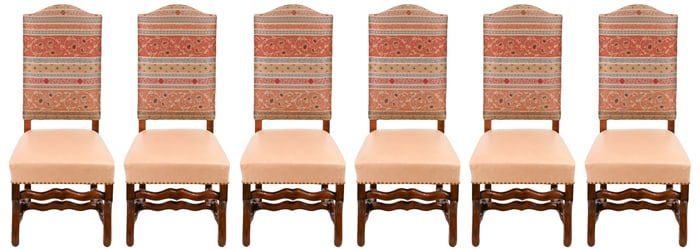 4 French Louis XIV Carved Upholstered Side Chairs