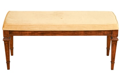 Louis XVI Style Carved Mahogany Upholstered Bench