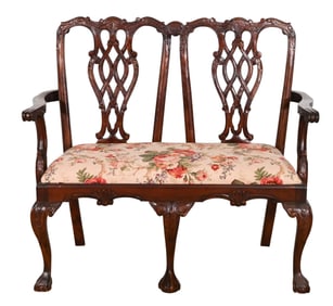 Chippendale Style Carved Upholstered Settee