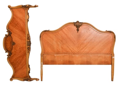 Antique Burled Walnut Veneer Twin Bed Frame