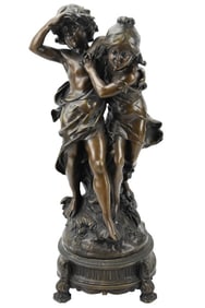 After Auguste Moreau Bronze Sculpture Boy & Girls