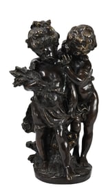 Auguste Moreau SIgned Bronze Statue Girl & Cupid