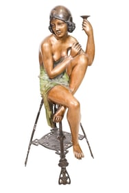 Ferdinando De Luca Polychrome Bronze Statue Woman