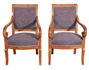 2 Louis Philippe Style Carved Upholstered Chairs