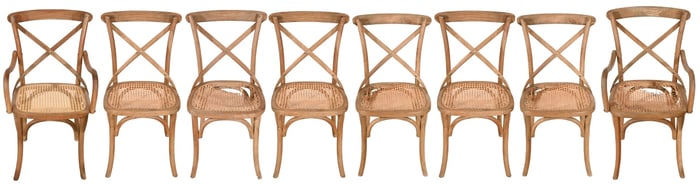 8 Vintage Bentwood Cross Back Cane Seat Chairs