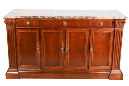 Stanley Furniture Hand Carved Marble Top Sideboard