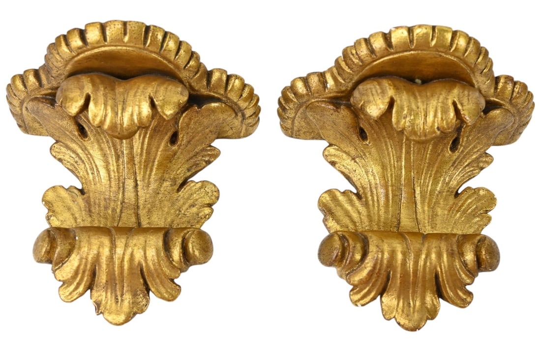 Pair Antique Gilt Plaster Wall Brackets (1 of 9)