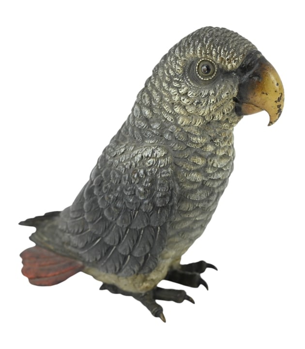19th C Geschutzt Vienna Bronze Large Parrot Statue (1 of 11)