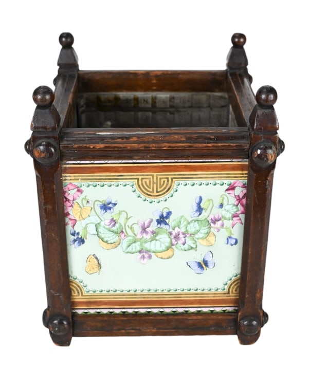 Antique Chinoisseri Carved Painted Tile Jardiniere (1 of 5)