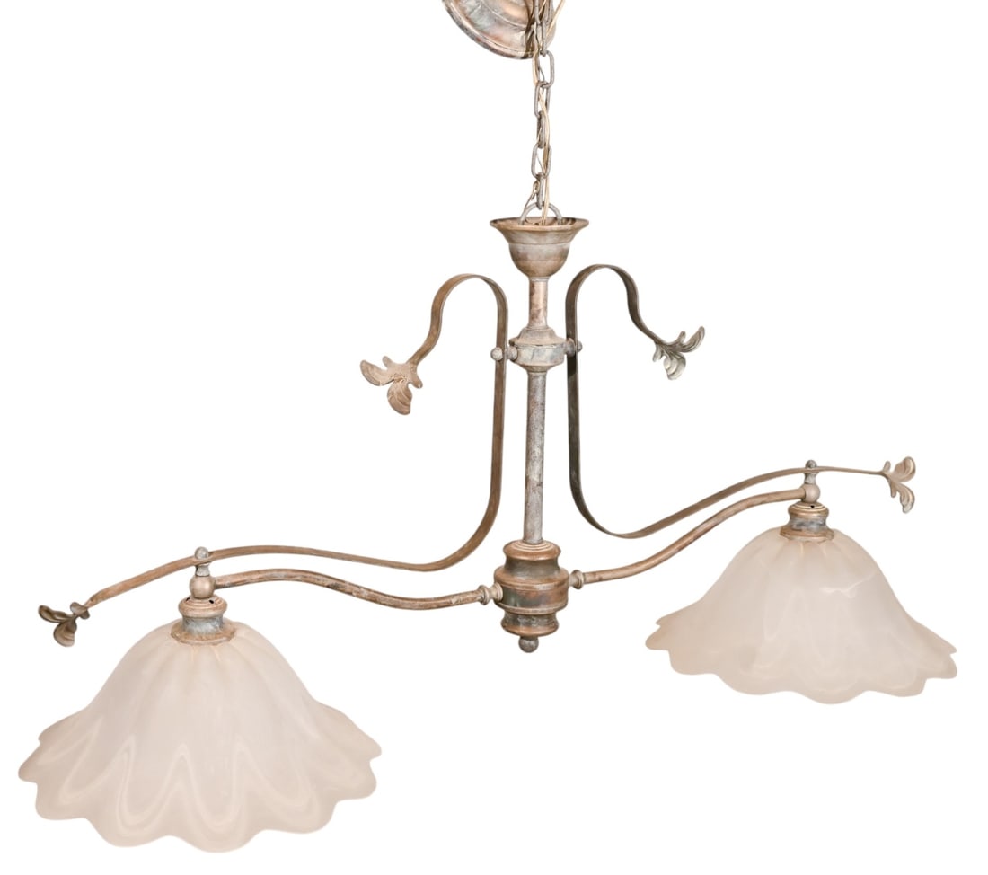 Art Nouveau Brass & Frosted Glass Light Fixture (1 of 12)