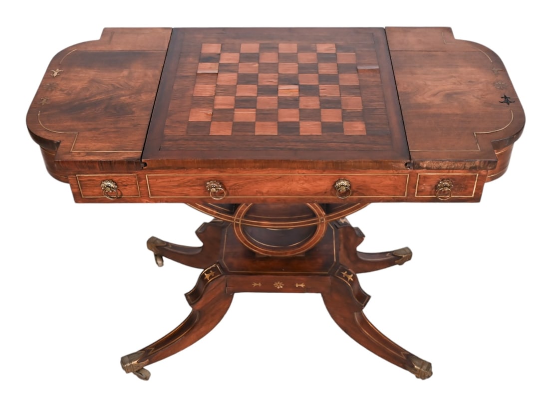 Regency Style Carved Flip Top Pedestal Game Table (1 of 10)