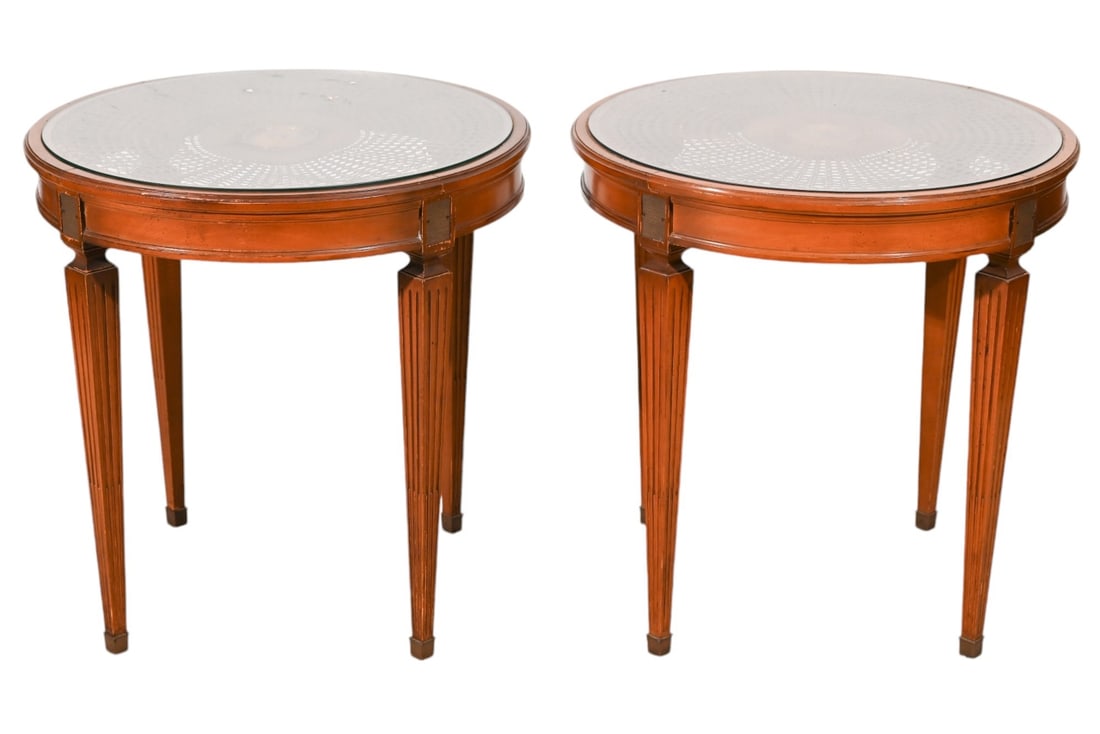 Pair Regency Cane Top Side Tables with Glass (1 of 8)