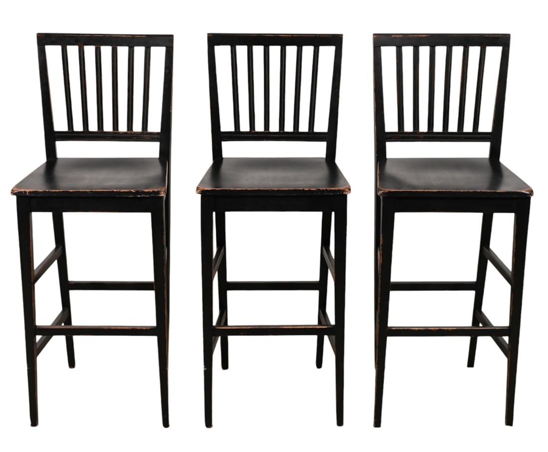 Arts and Crafts Black Bistro Bar Stools: Arts and Crafts Black Bistro Bar Stools. Stools needs repainting. Sold as is.Measures 44 inches x 17 inches x 16 inches seat height 29 inches.