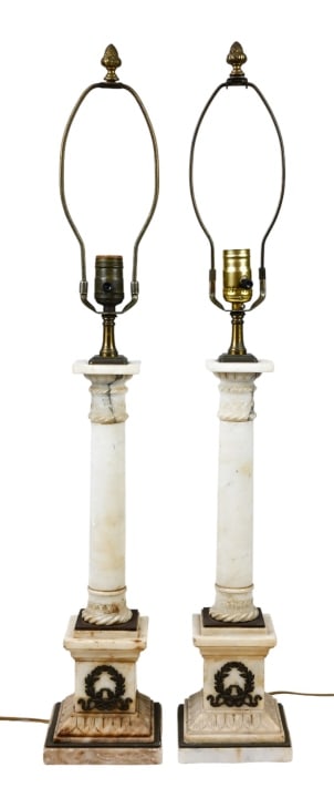 Pair Antique Marble Column Form Table Lamps (1 of 9)