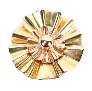 Trabert Hoeffer Mauboussin Reflections 14K Brooch: Trabert & Hoeffer Mauboussin 1940's Reflections Signed 14K Yellow and Rose Gold Abstract Floral Brooch. Measures 1.75 inches in diameter. Weight is 18G. All provided weights are an estimate, jewelry d