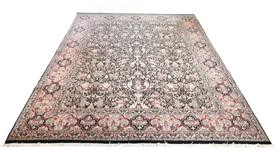 Hand Knotted Persian Kashmiri Carpet: Hand Knotted Persian Kashmiri Area Carpet in Red and Blue Color Ways. Measures 96 inches x 122 inches.