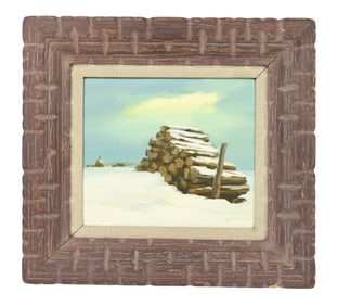 Edward Glannon Signed Oil Painting Snowy Wood Pile