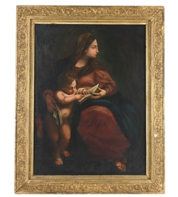 Italian School 19th C Oil Painting Madonna & Child