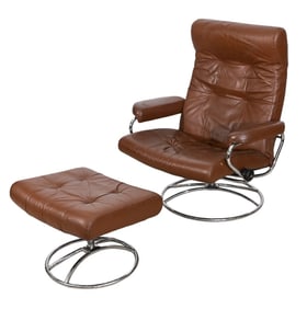 Mid C. Ekornes Stress Less Leather Chair & Ottoman