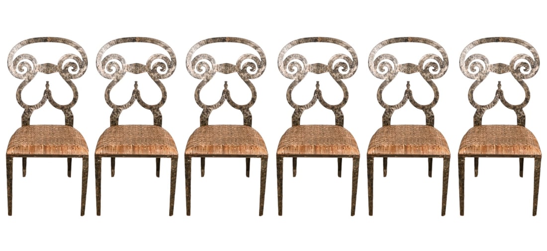 6 Biedermeir Style Forged Iron Rattan Seat Chairs (1 of 7)