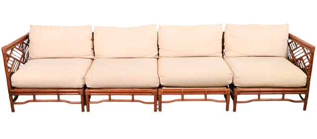 Brown Jordan Bamboo Sofa with Cushions