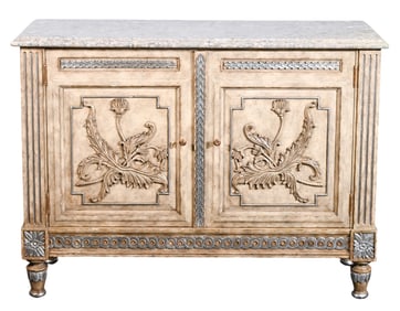 Maitland Smith Carved Console w Stone Veneer Top