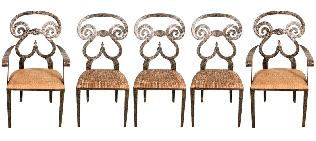 5 Biedermeir Style Forged Iron Rattan Seat Chairs (1 of 13)